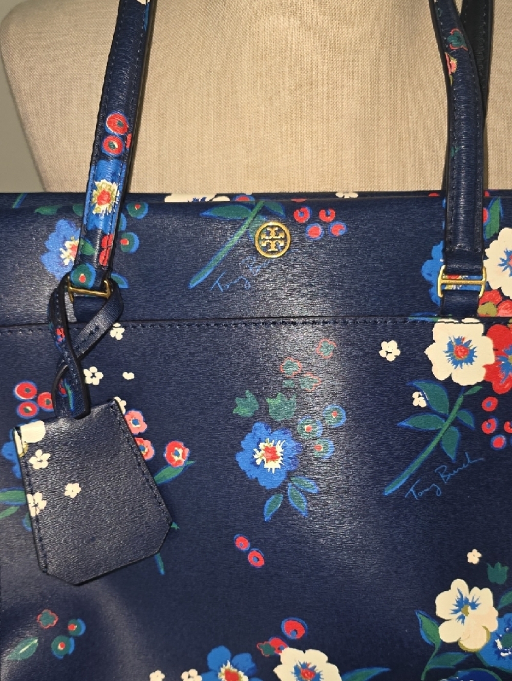 Tory Burch Navy Floral Purse with Multicolor Blooms - Picture 3 of 11